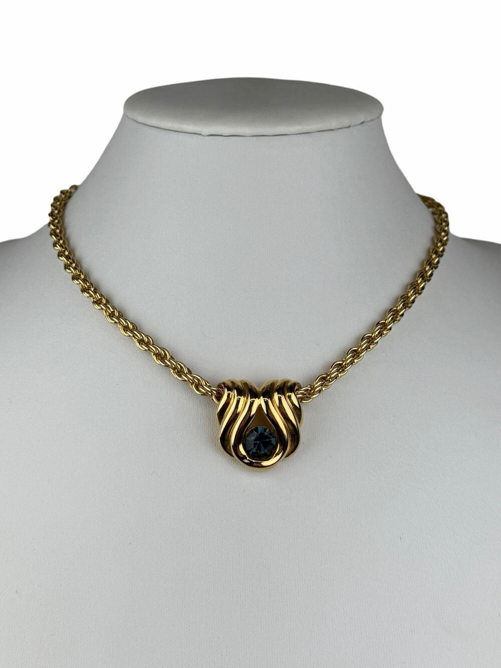 Nolan Miller Vintage Gold Tone 16.75" Necklace Blue Crystal Pendant